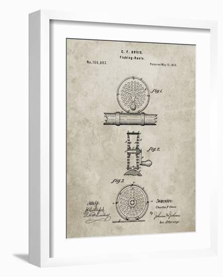 PP225-Sandstone Orvis 1874 Fly Fishing Reel Patent Poster-Cole Borders-Framed Giclee Print