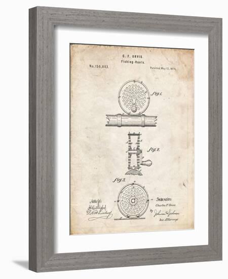 PP225-Vintage Parchment Orvis 1874 Fly Fishing Reel Patent Poster-Cole Borders-Framed Giclee Print