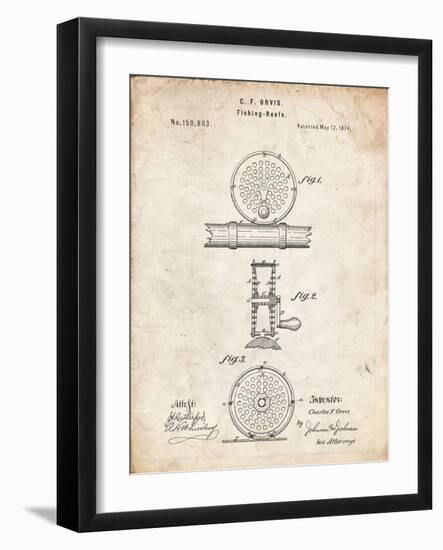 PP225-Vintage Parchment Orvis 1874 Fly Fishing Reel Patent Poster-Cole Borders-Framed Giclee Print