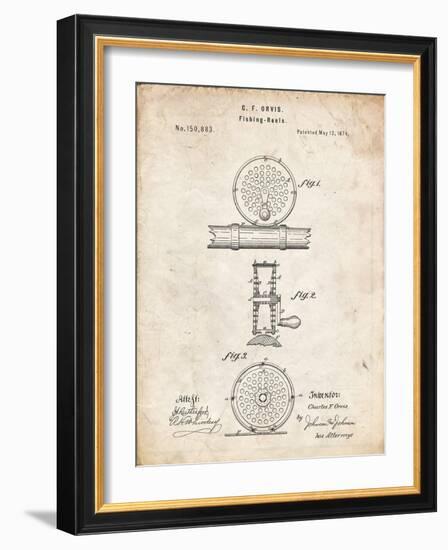 PP225-Vintage Parchment Orvis 1874 Fly Fishing Reel Patent Poster-Cole Borders-Framed Giclee Print