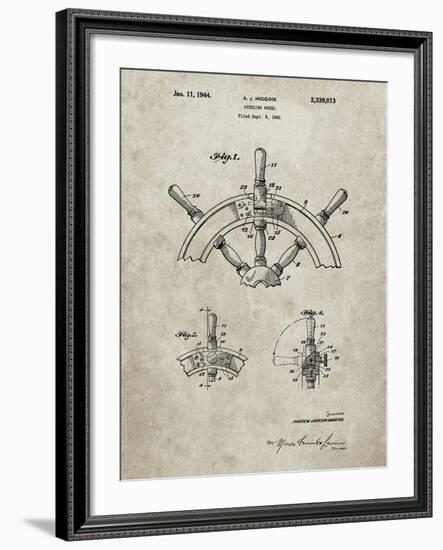PP228-Sandstone Ship Steering Wheel Patent Poster-Cole Borders-Framed Giclee Print