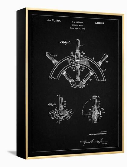 PP228-Vintage Black Ship Steering Wheel Patent Poster-Cole Borders-Framed Premier Image Canvas