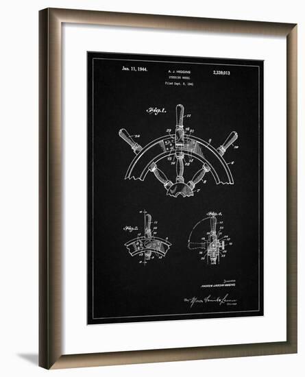PP228-Vintage Black Ship Steering Wheel Patent Poster-Cole Borders-Framed Giclee Print