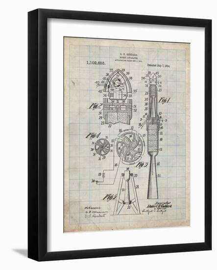 PP230-Antique Grid Parchment Robert Goddard Rocket Patent Poster-Cole Borders-Framed Giclee Print