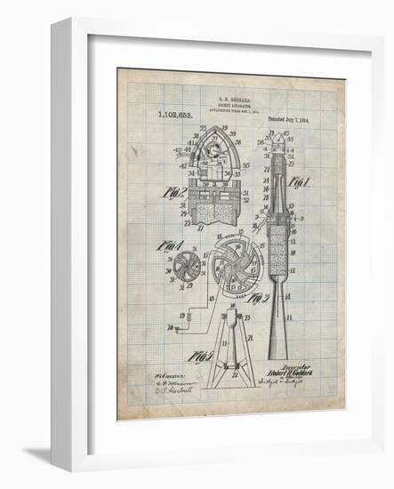 PP230-Antique Grid Parchment Robert Goddard Rocket Patent Poster-Cole Borders-Framed Giclee Print