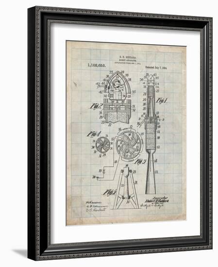 PP230-Antique Grid Parchment Robert Goddard Rocket Patent Poster-Cole Borders-Framed Giclee Print