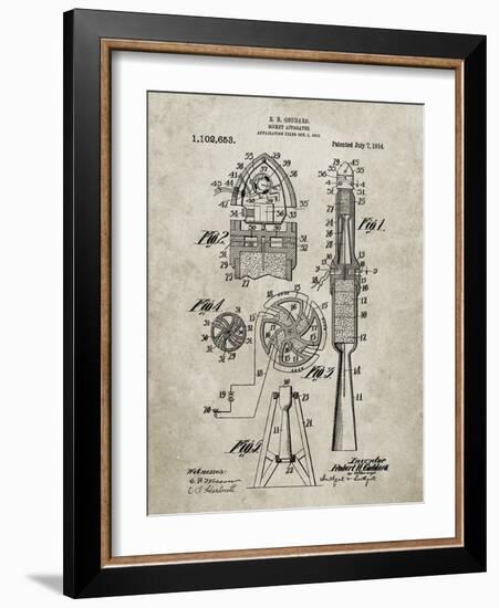 PP230-Sandstone Robert Goddard Rocket Patent Poster-Cole Borders-Framed Giclee Print