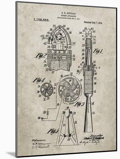 PP230-Sandstone Robert Goddard Rocket Patent Poster-Cole Borders-Mounted Giclee Print