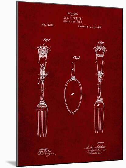 PP258-Burgundy Antique Spoon and Fork Patent Poster-Cole Borders-Mounted Giclee Print