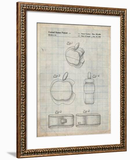 PP260-Antique Grid Parchment Apple Logo Flip Phone Patent Poster-Cole Borders-Framed Giclee Print