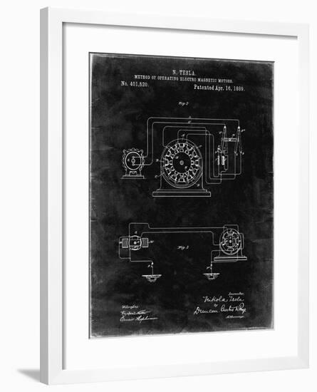 PP264-Black Grunge Tesla Operating Electric Motors Map Poster-Cole Borders-Framed Giclee Print