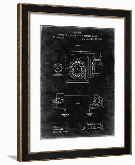 PP264-Black Grunge Tesla Operating Electric Motors Map Poster-Cole Borders-Framed Giclee Print