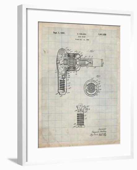 PP265-Antique Grid Parchment Vintage Hair Dryer Patent Poster-Cole Borders-Framed Giclee Print