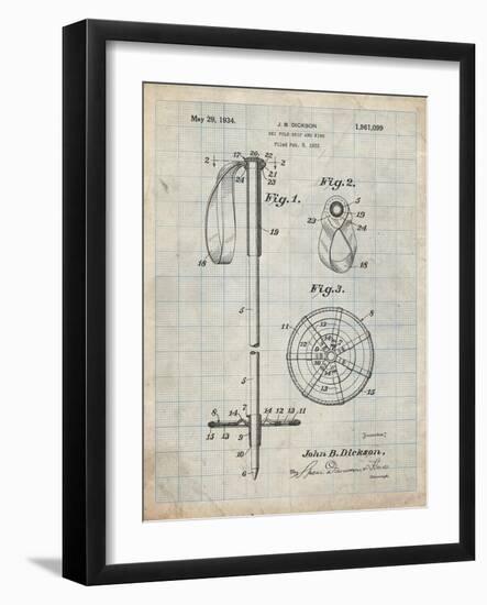 PP270-Antique Grid Parchment Vintage Ski Pole Patent Poster-Cole Borders-Framed Giclee Print