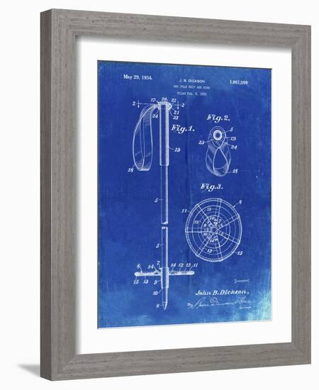 PP270-Faded Blueprint Vintage Ski Pole Patent Poster-Cole Borders-Framed Giclee Print