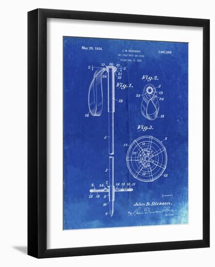 PP270-Faded Blueprint Vintage Ski Pole Patent Poster-Cole Borders-Framed Giclee Print