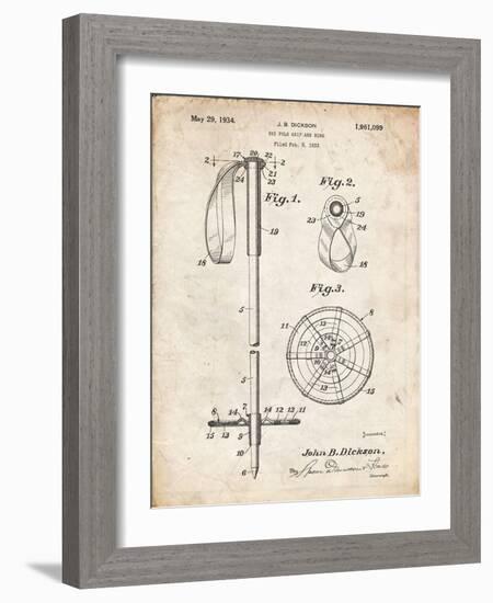 PP270-Vintage Parchment Vintage Ski Pole Patent Poster-Cole Borders-Framed Giclee Print