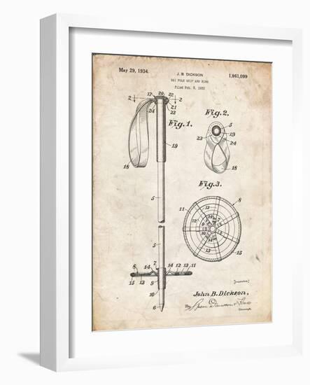 PP270-Vintage Parchment Vintage Ski Pole Patent Poster-Cole Borders-Framed Giclee Print