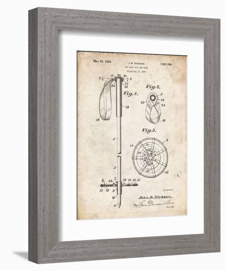 PP270-Vintage Parchment Vintage Ski Pole Patent Poster-Cole Borders-Framed Giclee Print