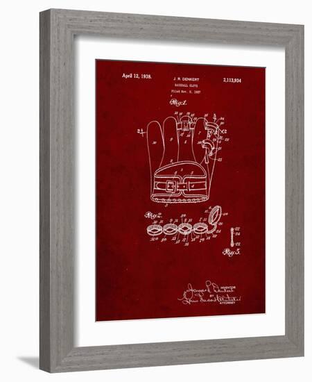 PP272-Burgundy Denkert Baseball Glove Patent Poster-Cole Borders-Framed Giclee Print