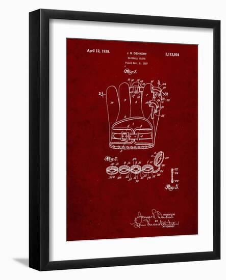PP272-Burgundy Denkert Baseball Glove Patent Poster-Cole Borders-Framed Giclee Print