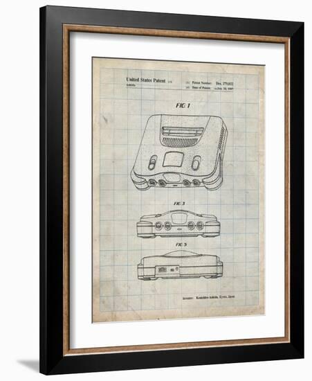 PP276-Antique Grid Parchment Nintendo 64 Patent Poster-Cole Borders-Framed Giclee Print