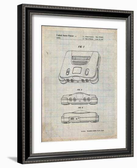 PP276-Antique Grid Parchment Nintendo 64 Patent Poster-Cole Borders-Framed Giclee Print