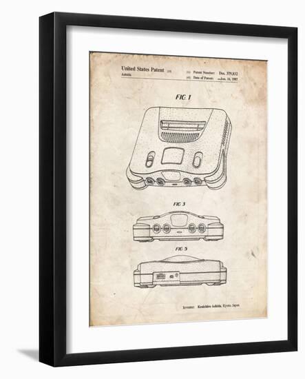 PP276-Vintage Parchment Nintendo 64 Patent Poster-Cole Borders-Framed Giclee Print