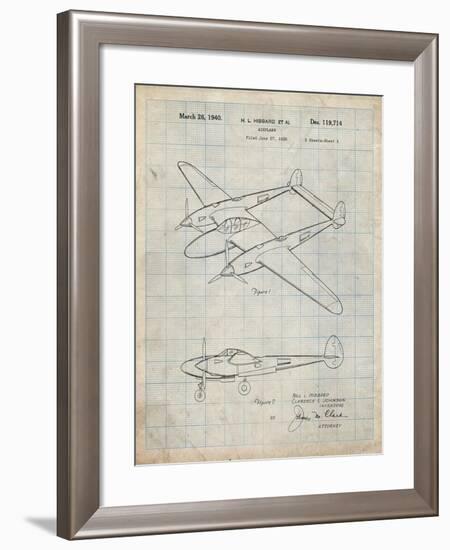 PP277-Antique Grid Parchment Lockheed P-38 Lightning Patent Poster-Cole Borders-Framed Giclee Print