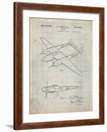 PP277-Antique Grid Parchment Lockheed P-38 Lightning Patent Poster-Cole Borders-Framed Giclee Print