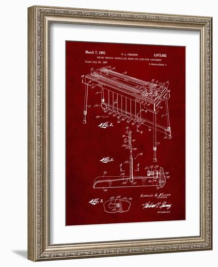 PP281-Burgundy Fender Pedal Steel Guitar Patent Poster-Cole Borders-Framed Giclee Print