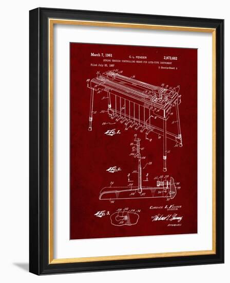 PP281-Burgundy Fender Pedal Steel Guitar Patent Poster-Cole Borders-Framed Giclee Print