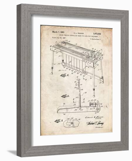 PP281-Vintage Parchment Fender Pedal Steel Guitar Patent Poster-Cole Borders-Framed Giclee Print