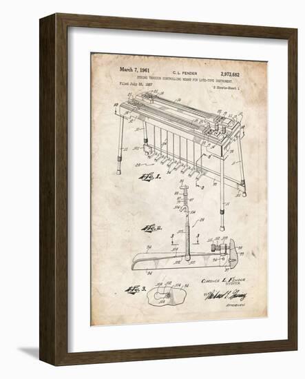 PP281-Vintage Parchment Fender Pedal Steel Guitar Patent Poster-Cole Borders-Framed Giclee Print