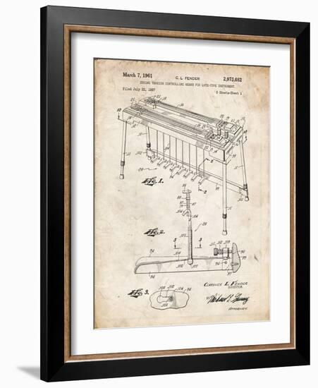 PP281-Vintage Parchment Fender Pedal Steel Guitar Patent Poster-Cole Borders-Framed Giclee Print