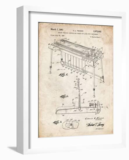 PP281-Vintage Parchment Fender Pedal Steel Guitar Patent Poster-Cole Borders-Framed Giclee Print
