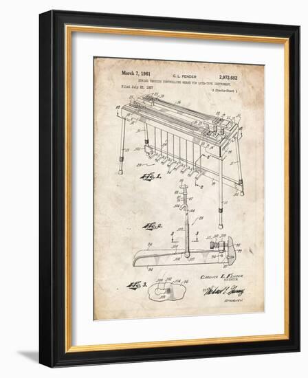 PP281-Vintage Parchment Fender Pedal Steel Guitar Patent Poster-Cole Borders-Framed Giclee Print