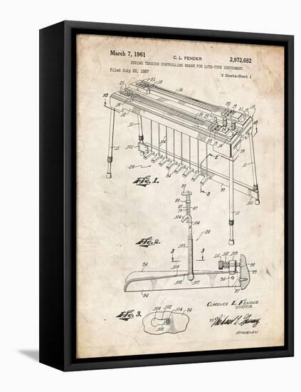 PP281-Vintage Parchment Fender Pedal Steel Guitar Patent Poster-Cole Borders-Framed Premier Image Canvas