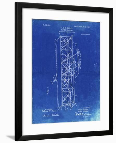 PP288-Faded Blueprint Wright Brothers Flying Machine Patent Poster-Cole Borders-Framed Giclee Print