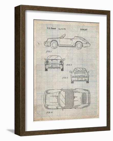 PP305-Antique Grid Parchment Porsche 911 Carrera Patent Poster-Cole Borders-Framed Giclee Print