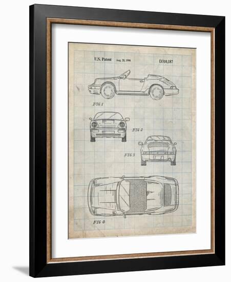 PP305-Antique Grid Parchment Porsche 911 Carrera Patent Poster-Cole Borders-Framed Giclee Print