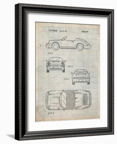 PP305-Antique Grid Parchment Porsche 911 Carrera Patent Poster-Cole Borders-Framed Giclee Print