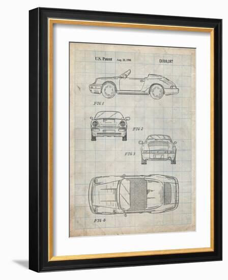 PP305-Antique Grid Parchment Porsche 911 Carrera Patent Poster-Cole Borders-Framed Giclee Print