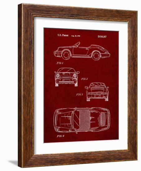 PP305-Burgundy Porsche 911 Carrera Patent Poster-Cole Borders-Framed Giclee Print