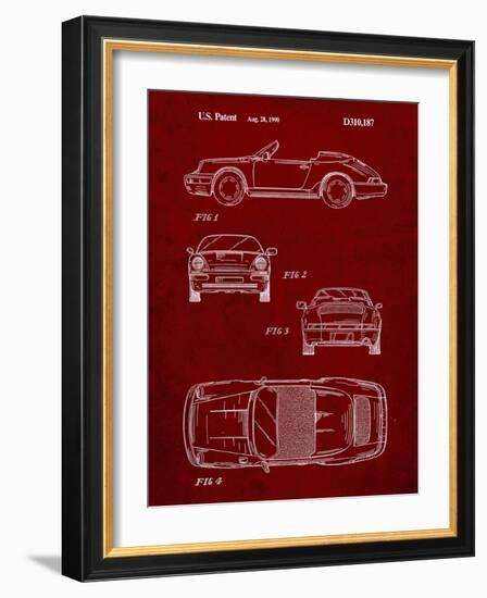 PP305-Burgundy Porsche 911 Carrera Patent Poster-Cole Borders-Framed Giclee Print