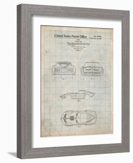 PP339-Antique Grid Parchment 1966 Corvette Mako Shark II Patent Poster-Cole Borders-Framed Giclee Print