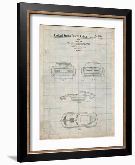 PP339-Antique Grid Parchment 1966 Corvette Mako Shark II Patent Poster-Cole Borders-Framed Giclee Print