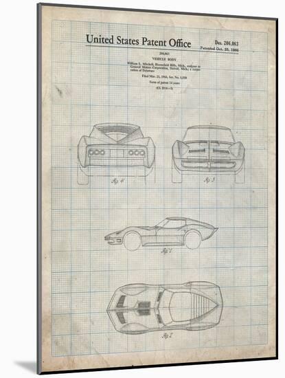 PP339-Antique Grid Parchment 1966 Corvette Mako Shark II Patent Poster-Cole Borders-Mounted Giclee Print