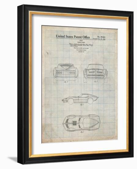 PP339-Antique Grid Parchment 1966 Corvette Mako Shark II Patent Poster-Cole Borders-Framed Giclee Print