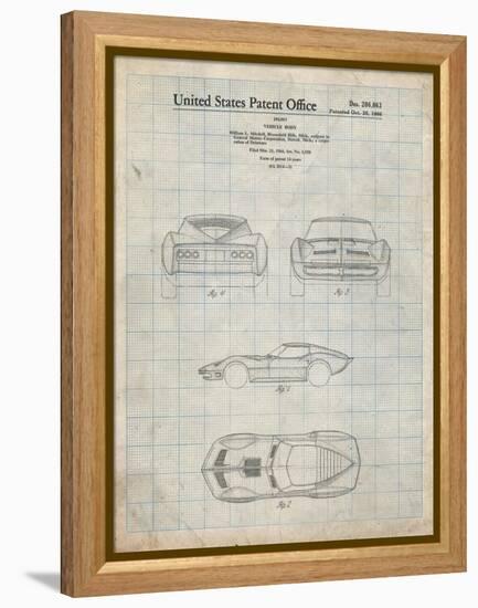 PP339-Antique Grid Parchment 1966 Corvette Mako Shark II Patent Poster-Cole Borders-Framed Premier Image Canvas